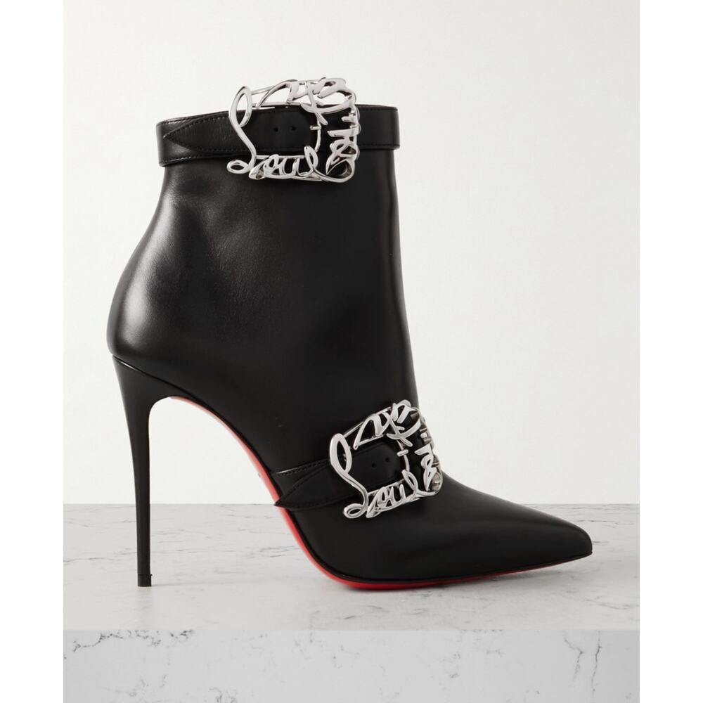 Christian Louboutin Giddylina 100mm Black Leather Buckle Ankle Boots Size 38